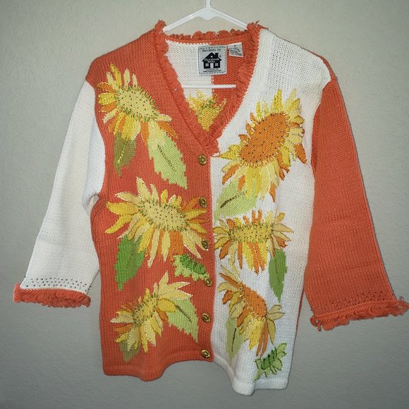 Sunflower Patterned Sweater - Orange and White - Picture 1 of 7